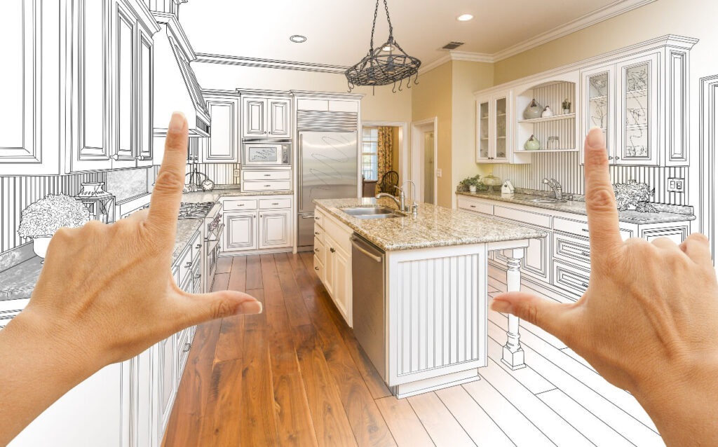 Photographie de deux main se projetant sur un plan en lien avec rénovation de cuisine ancienne 